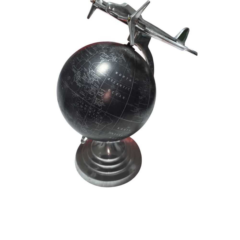 DREXEL HERITAGE RETRO DECO ALUMINUM AIRPLANE AROUND THE WORLD GLOBE